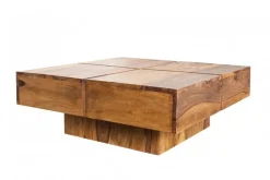 Design Massivholz Couchtisch BOLT 70cm braun Sheesham stone finish Handarbeit