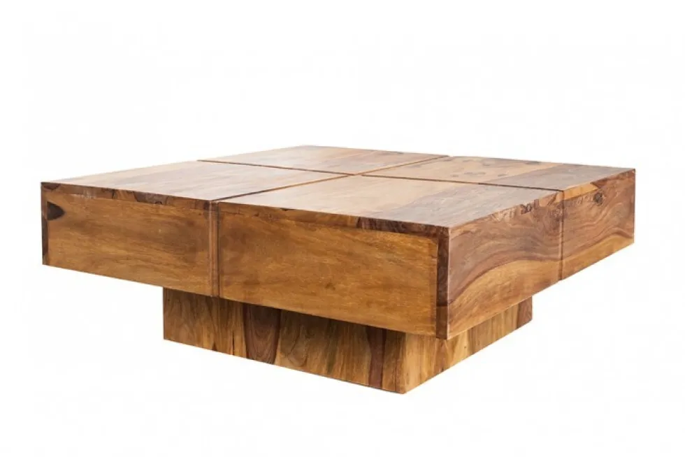 Design Massivholz Couchtisch BOLT 70cm braun Sheesham stone finish Handarbeit
