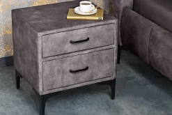 Design Nachttisch BOUTIQUE 50cm dunkelgrau Samt zwei Schubladen