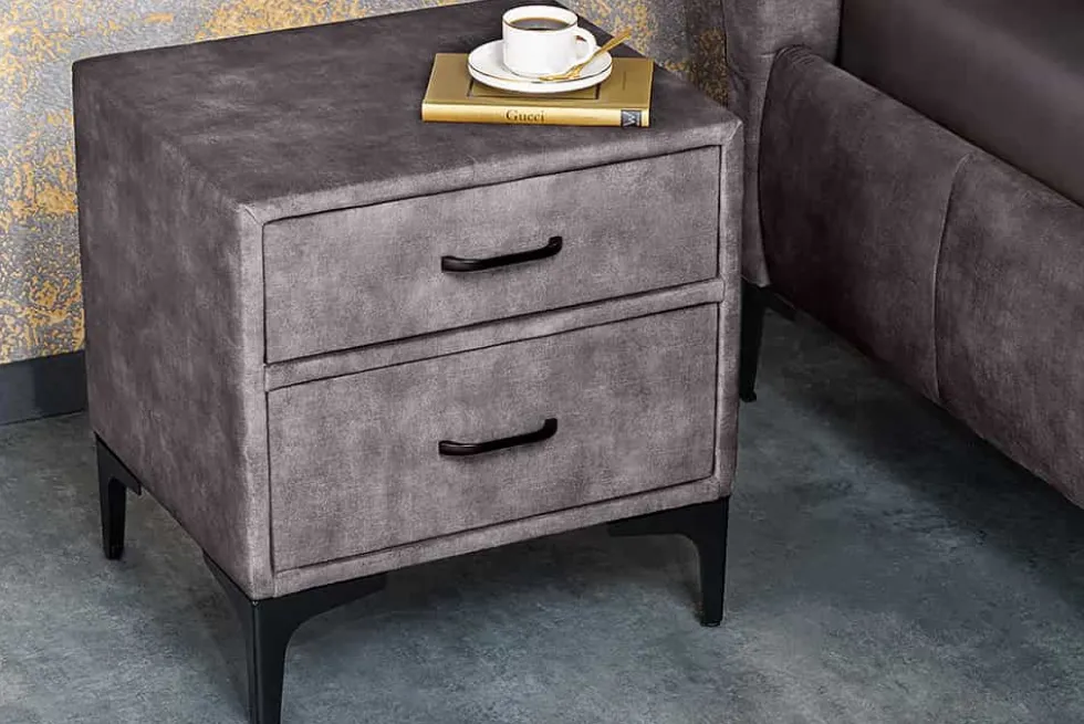 Design Nachttisch BOUTIQUE 50cm dunkelgrau Samt zwei Schubladen