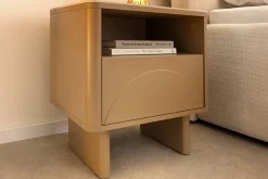 Design Nachttisch SAVOY 50cm grau beige greige Keramik Travertin Beistelltisch