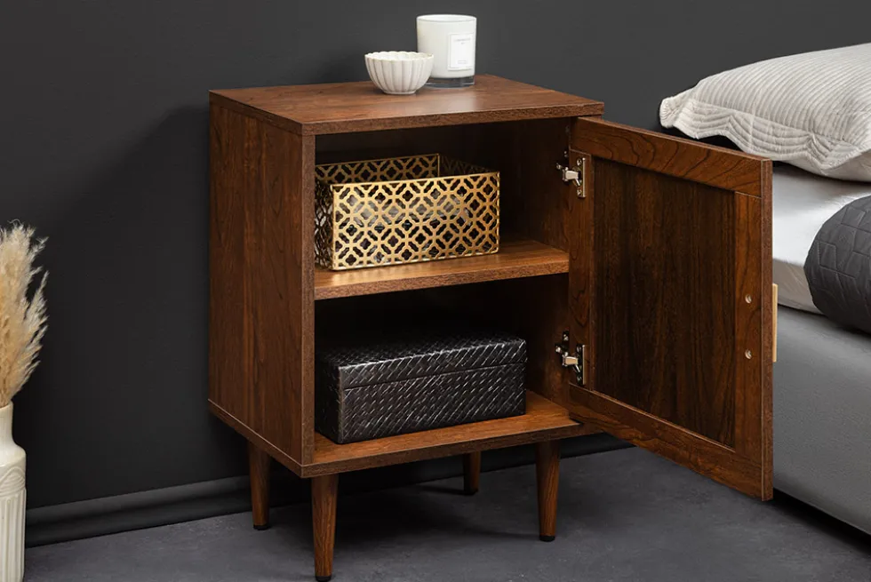 Design Nachttisch VIENNA 60cm braun Wiener Geflecht Beistelltisch mit Stauraum