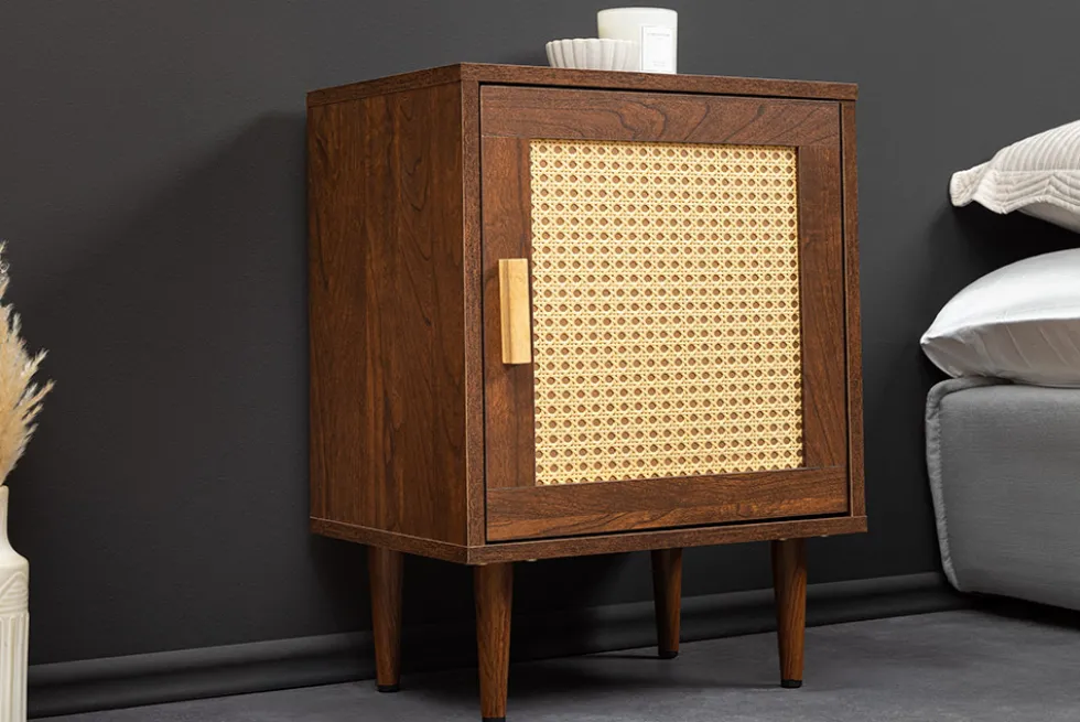 Design Nachttisch VIENNA 60cm braun Wiener Geflecht Beistelltisch mit Stauraum