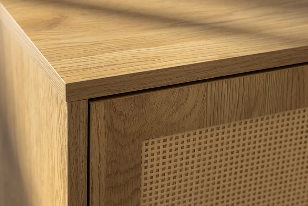 Design Nachttisch VIENNA 60cm natur Rattan Geflecht Beistelltisch mit Stauraum