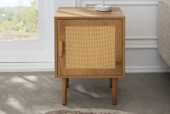 Design Nachttisch VIENNA 60cm natur Rattan Geflecht Beistelltisch mit Stauraum