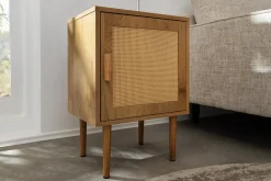 Design Nachttisch VIENNA 60cm natur Rattan Geflecht Beistelltisch mit Stauraum