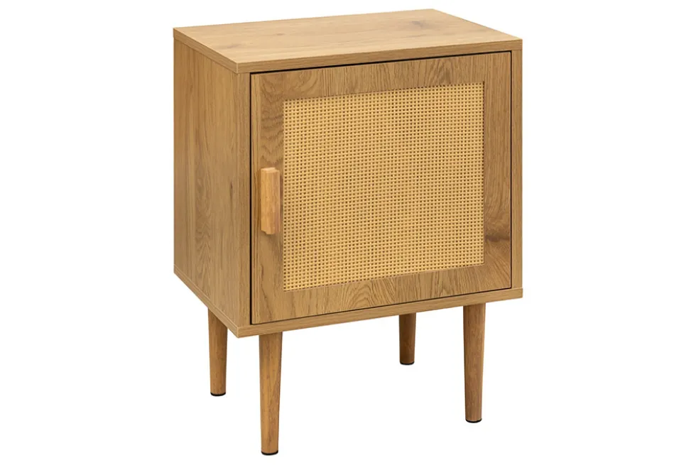 Design Nachttisch VIENNA 60cm natur Rattan Geflecht Beistelltisch mit Stauraum