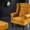 Design Ohrensessel CHESTERFIELD 85cm senfgelb Samt Knopfheftung
