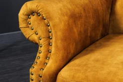 Design Ohrensessel CHESTERFIELD 85cm senfgelb Samt Knopfheftung