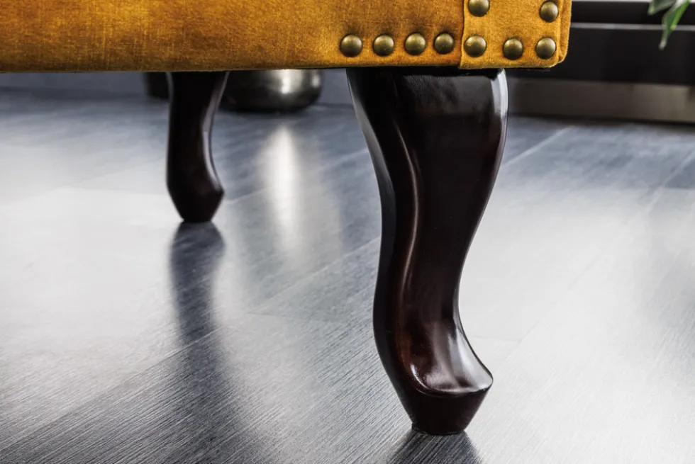 Design Ohrensessel CHESTERFIELD 85cm senfgelb Samt Knopfheftung