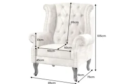 Design Ohrensessel CHESTERFIELD 105cm champagner beige Samt silber Ziernieten