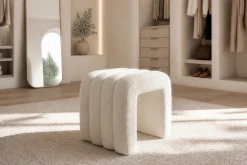 Design Polsterhocker VOGUE 40cm beige Bouclé Sitzhocker