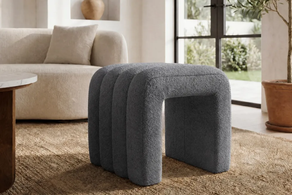 Design Polsterhocker VOGUE 40cm grau Bouclé Sitzhocker