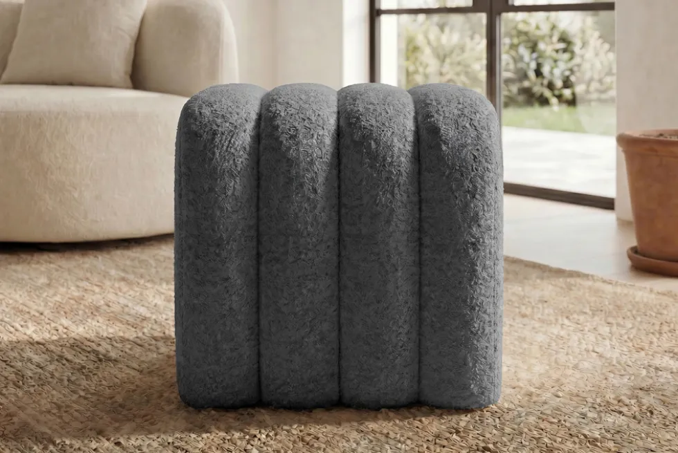 Design Polsterhocker VOGUE 40cm grau Bouclé Sitzhocker