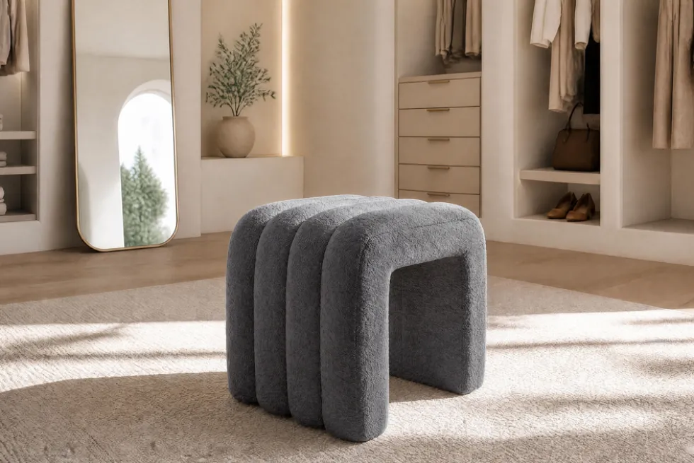 Design Polsterhocker VOGUE 40cm grau Bouclé Sitzhocker