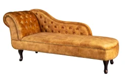 Design Récamière CHESTERFIELD 170cm senfgelb Samt Knopfheftung Nietenbesatz
