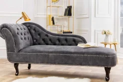 Design Récamière CHESTERFIELD 170cm grau strukturiertes Samt Knopfheftung Nietenbesatz