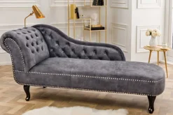 Design Récamière CHESTERFIELD 170cm grau strukturiertes Samt Knopfheftung Nietenbesatz
