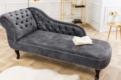 Design Récamière CHESTERFIELD 170cm grau strukturiertes Samt Knopfheftung Nietenbesatz