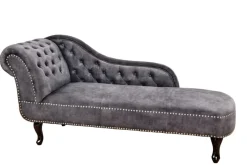 Design Récamière CHESTERFIELD 170cm grau strukturiertes Samt Knopfheftung Nietenbesatz