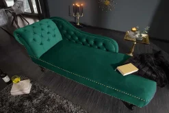 Design Récamière CHESTERFIELD 170cm smaragdgrün Samt Knopfheftung Nietenbesatz