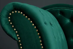 Design Récamière CHESTERFIELD 170cm smaragdgrün Samt Knopfheftung Nietenbesatz