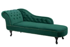 Design Récamière CHESTERFIELD 170cm smaragdgrün Samt Knopfheftung Nietenbesatz