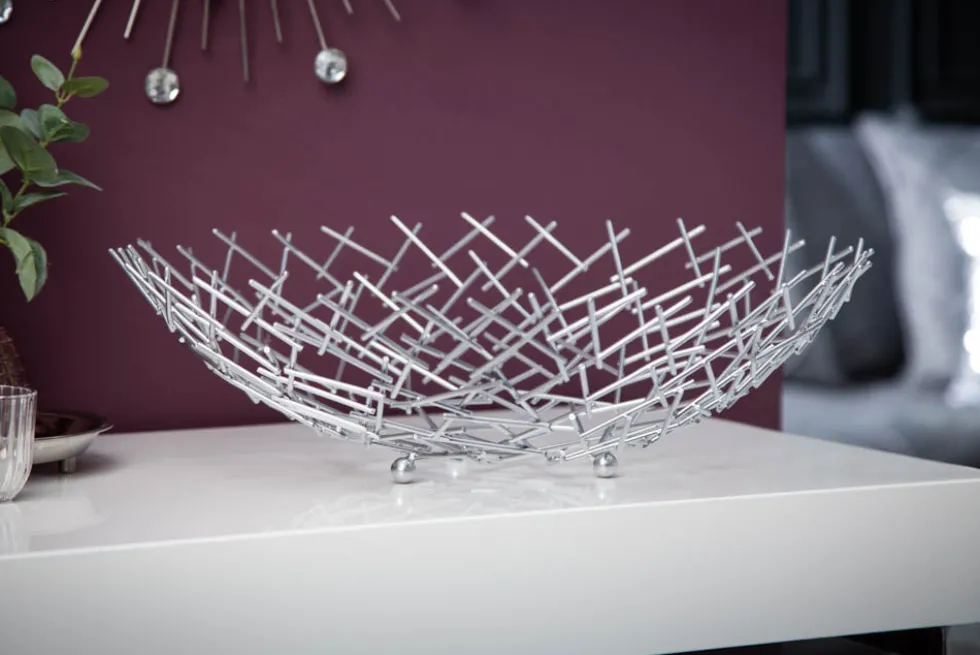 Design Schale STRUCTURE 45cm silber pulverbeschichtetes Metall