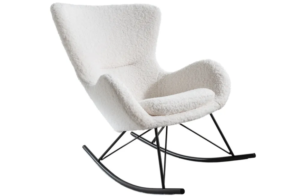 Design Schaukelstuhl SCANDINAVIA SWING weiß Bouclé Sessel schwarz Metall