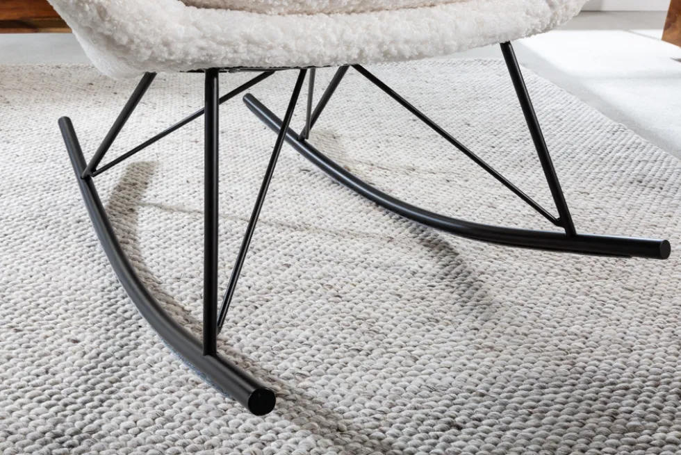 Design Schaukelstuhl SCANDINAVIA SWING weiß Bouclé Sessel schwarz Metall