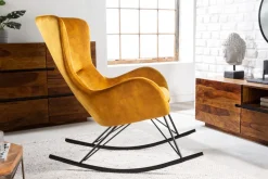 Design Schaukelstuhl SCANDINAVIA SWING senfgelb Samt Sessel