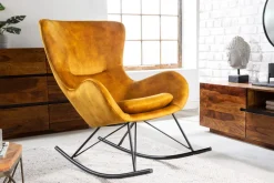 Design Schaukelstuhl SCANDINAVIA SWING senfgelb Samt Sessel