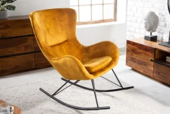 Design Schaukelstuhl SCANDINAVIA SWING senfgelb Samt Sessel