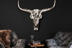 Design Schädel MATADOR 70cm silber Aluminium Wanddekoration