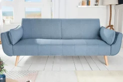 Design Schlafsofa DIVANI 220cm hellblau Strukturstoff Scandinavian 3-Sitzer mit Bettfunktion