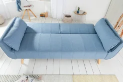 Design Schlafsofa DIVANI 220cm hellblau Strukturstoff Scandinavian 3-Sitzer mit Bettfunktion