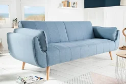 Design Schlafsofa DIVANI 220cm hellblau Strukturstoff Scandinavian 3-Sitzer mit Bettfunktion
