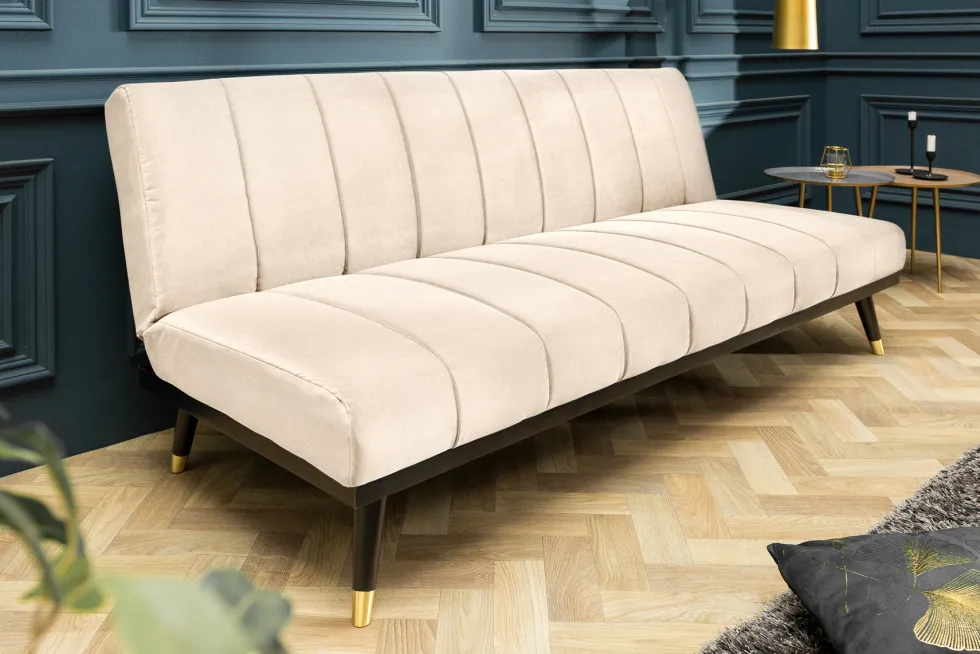 Design Schlafsofa PETIT BEAUTÉ 180cm champagner beige Samt 3-Sitzer