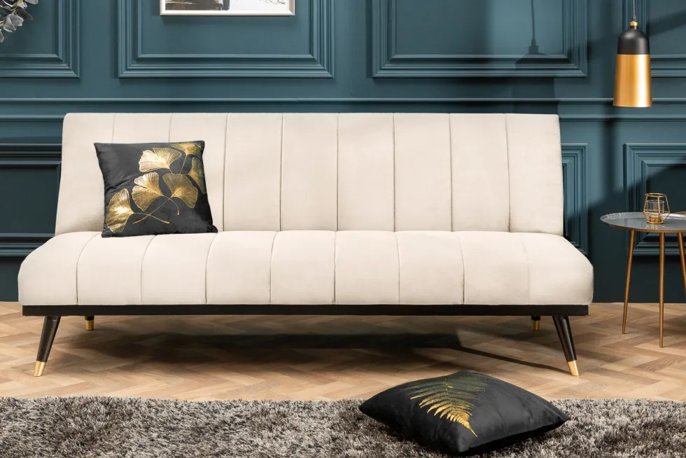 Design Schlafsofa PETIT BEAUTÉ 180cm champagner beige Samt 3-Sitzer