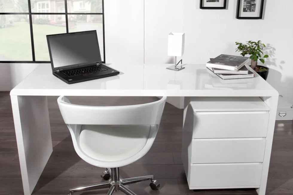 Design Schreibtisch FAST TRADE 160cm weiß Hochglanz Computertisch