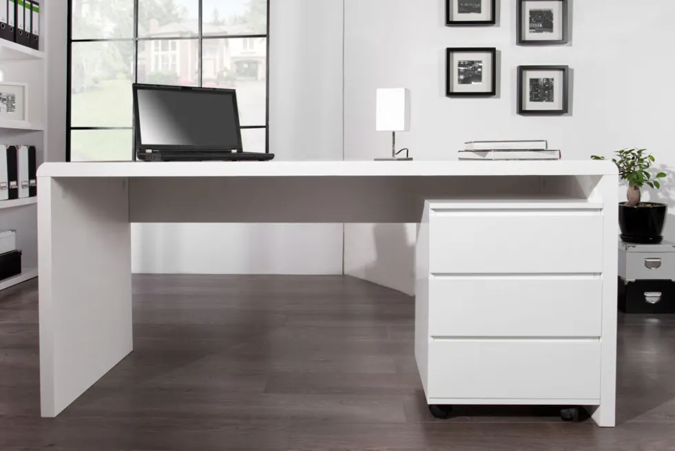 Design Schreibtisch FAST TRADE 160cm weiß Hochglanz Computertisch