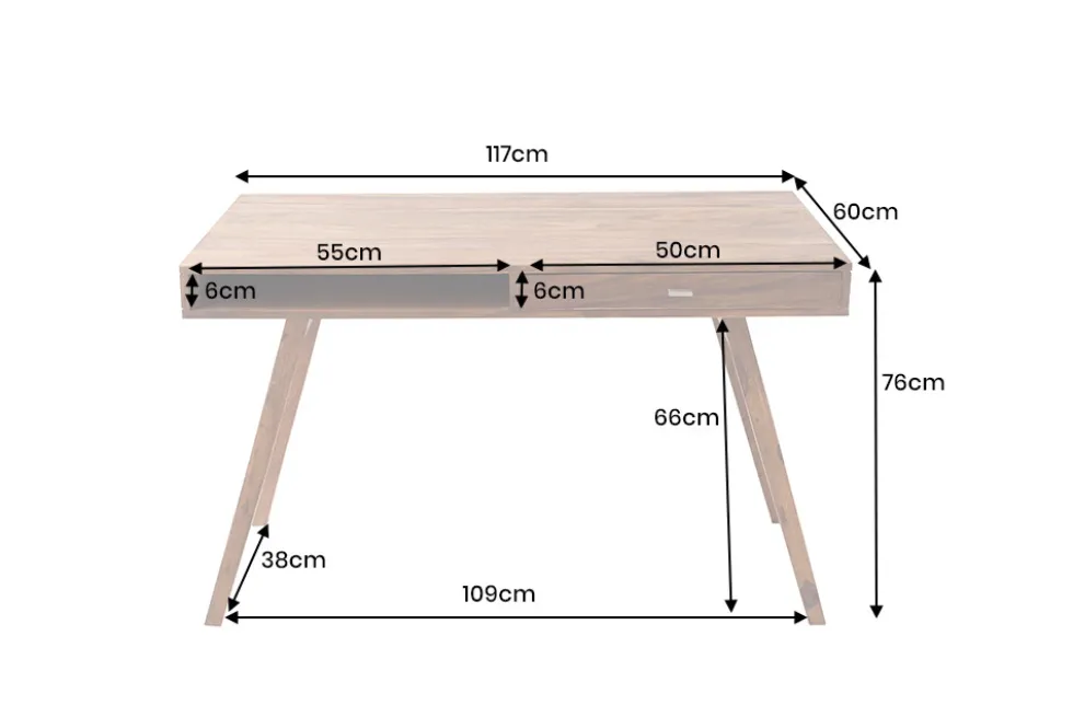 Design Schreibtisch RETRO 120cm braun Sheeshamholz stone finish Design Klassiker