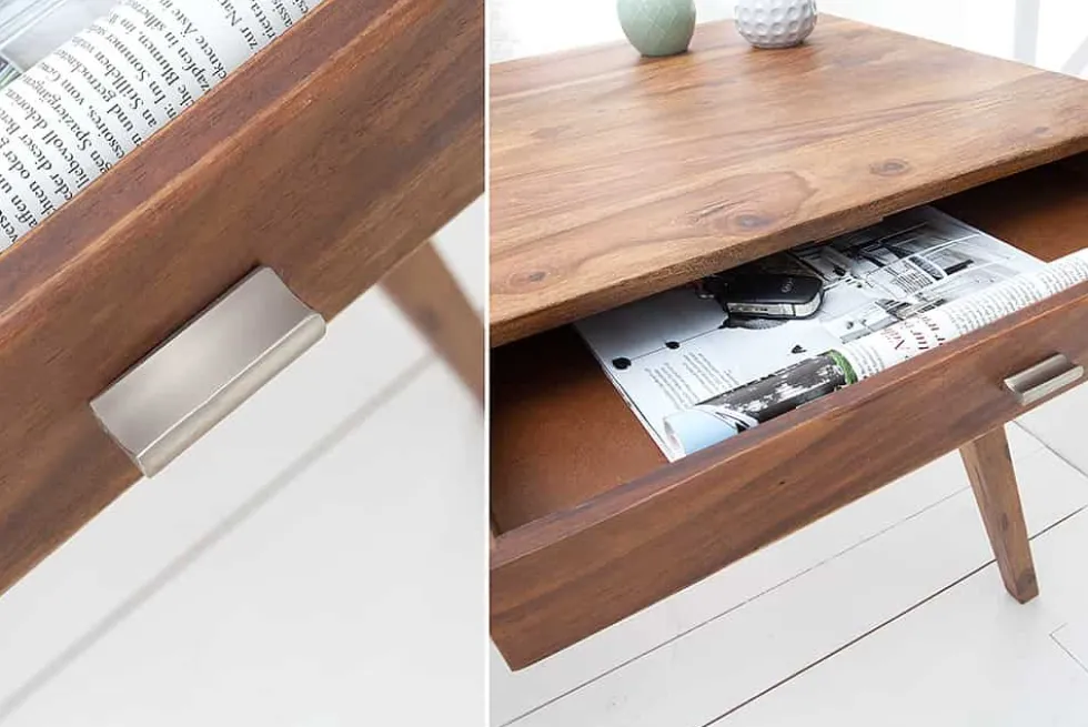 Design Schreibtisch RETRO 120cm braun Sheeshamholz stone finish Design Klassiker