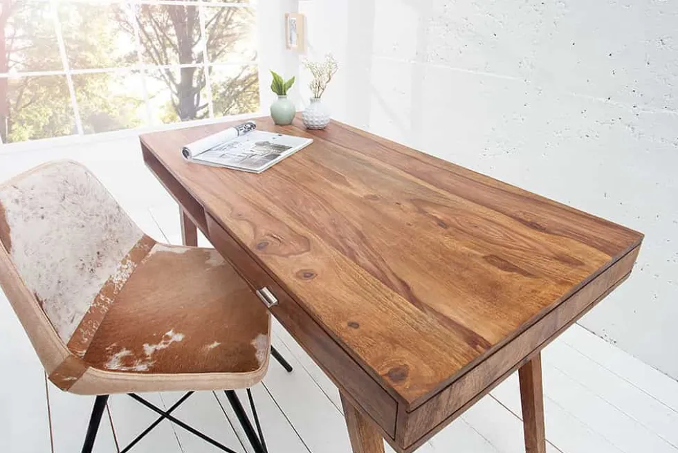 Design Schreibtisch RETRO 120cm braun Sheeshamholz stone finish Design Klassiker