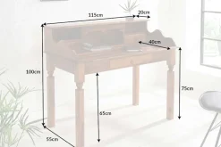 Design Sekretär HEMINGWAY L 115cm braun Sheesham Massivholz stone finish Schreibtisch