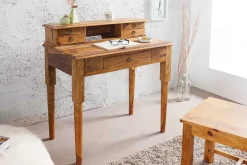 Design Sekretär HEMINGWAY M 90cm braun Sheesham Massivholz stone finish Schreibtisch