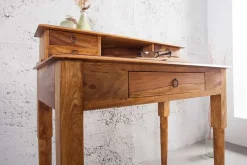 Design Sekretär HEMINGWAY M 90cm braun Sheesham Massivholz stone finish Schreibtisch