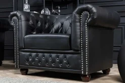 Design Sessel CHESTERFIELD 110cm matt schwarz Knopfheftung Federkern