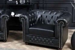 Design Sessel CHESTERFIELD 110cm matt schwarz Knopfheftung Federkern
