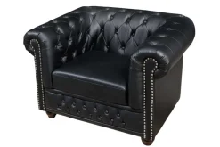 Design Sessel CHESTERFIELD 110cm matt schwarz Knopfheftung Federkern